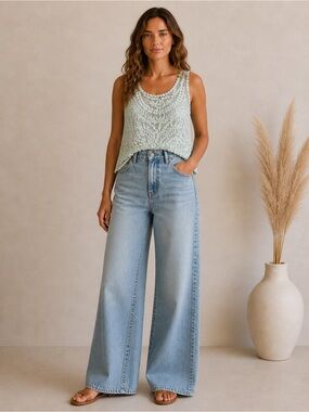 Divided light green lace boho tank